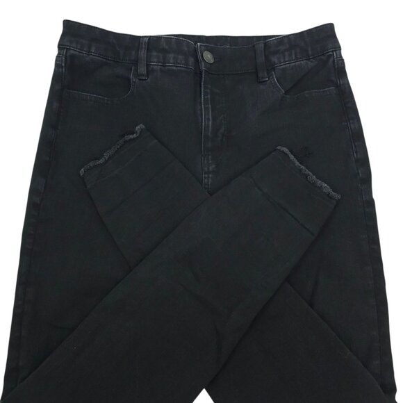 American Eagle Jeans The Dream Jean Size 14 Black Distressed Skinny Frayed Hem - Picture 5 of 13